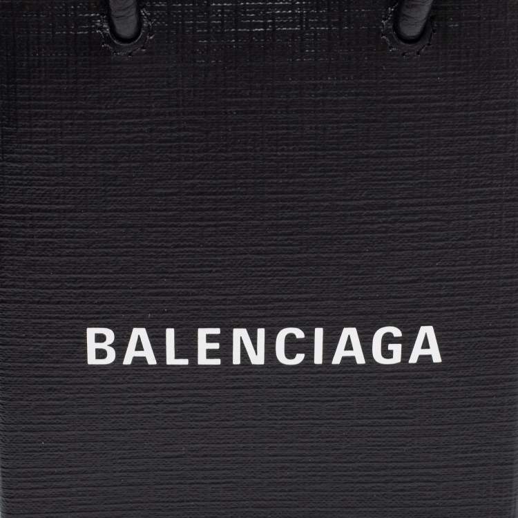 Pre Owned Balenciaga Black Leather Shopping Phone Holder Bag
