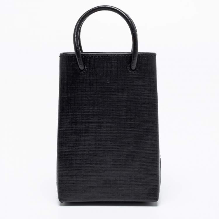 Pre Owned Balenciaga Black Leather Shopping Phone Holder Bag