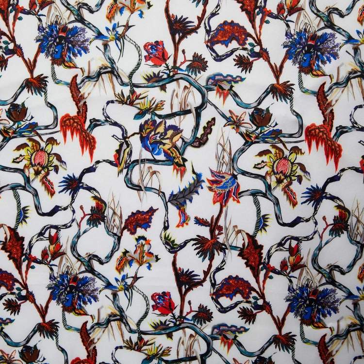 Pre Owned Balenciaga White Florabotanica Print Silk Square Scarf