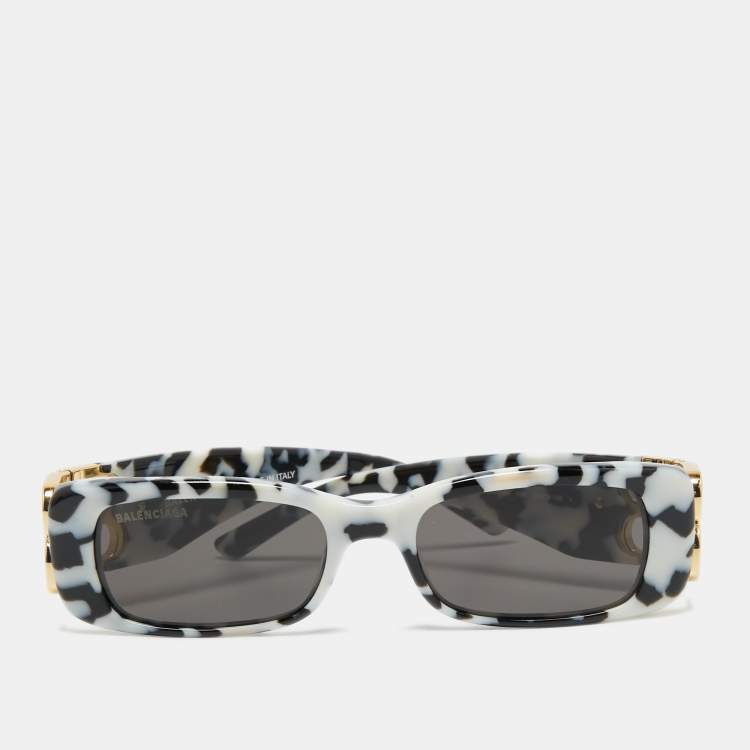 Pre Owned Balenciaga Black/White Printed BB0096S Rectangular Sunglasses