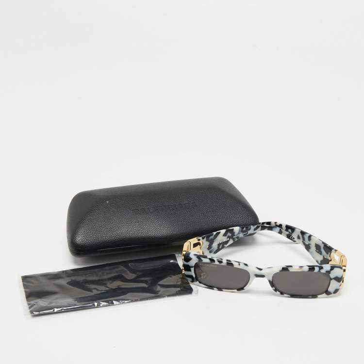 Pre Owned Balenciaga Black/White Printed BB0096S Rectangular Sunglasses