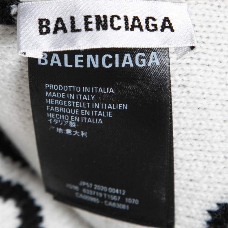 Pre Owned Balenciaga Black/White Logo Intarsia Wool Blend Scarf