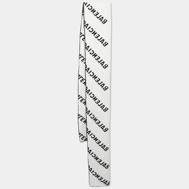 Pre Owned Balenciaga Black/White Logo Intarsia Wool Blend Scarf