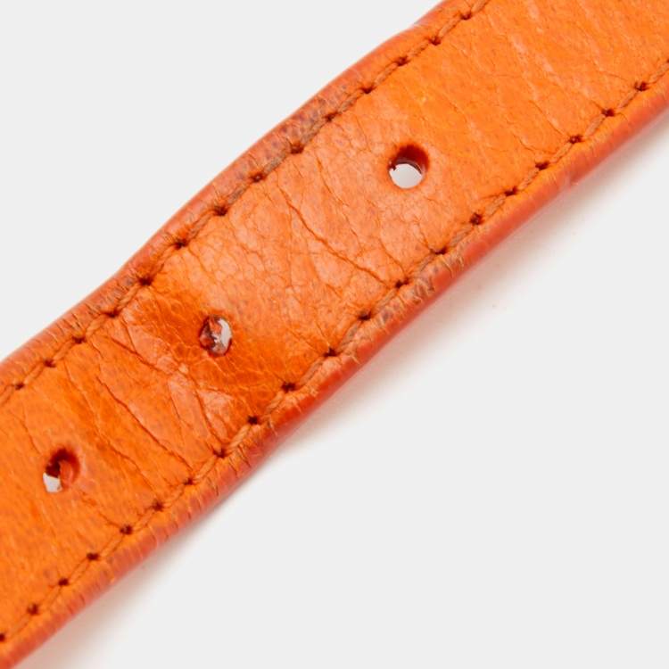 Pre Owned Balenciaga Orange Leather Gold Tone Studded Giant Arena Bracelet