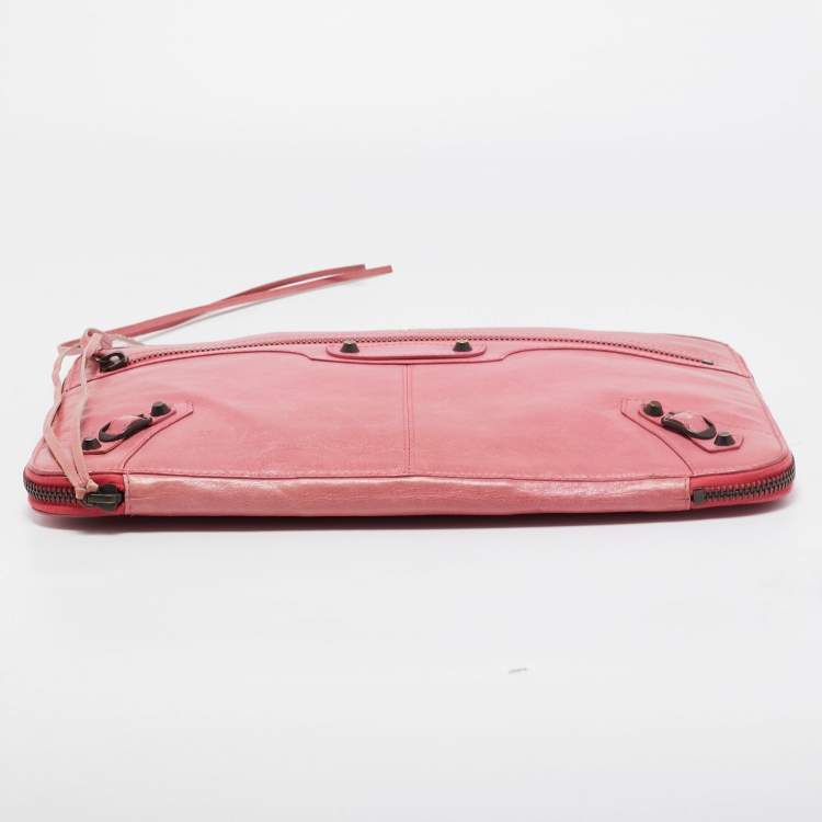 Pre Owned Balenciaga Pink Leather Arena Hardware Laptop Case