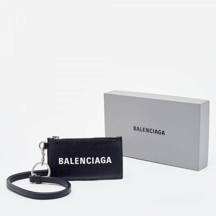 Pre Owned Balenciaga Black Leather Card Holder Lanyard