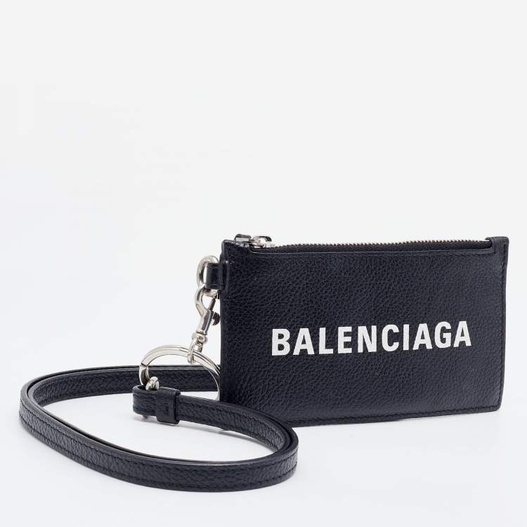 Pre Owned Balenciaga Black Leather Card Holder Lanyard