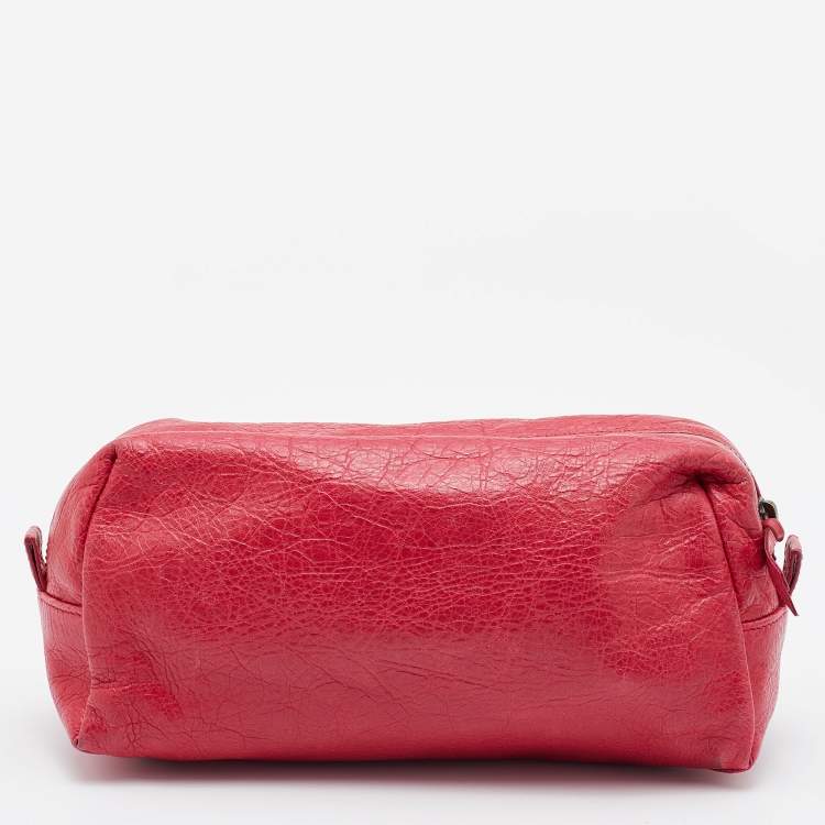 Pre Owned Balenciaga Pink Leather Cosmetic Pouch