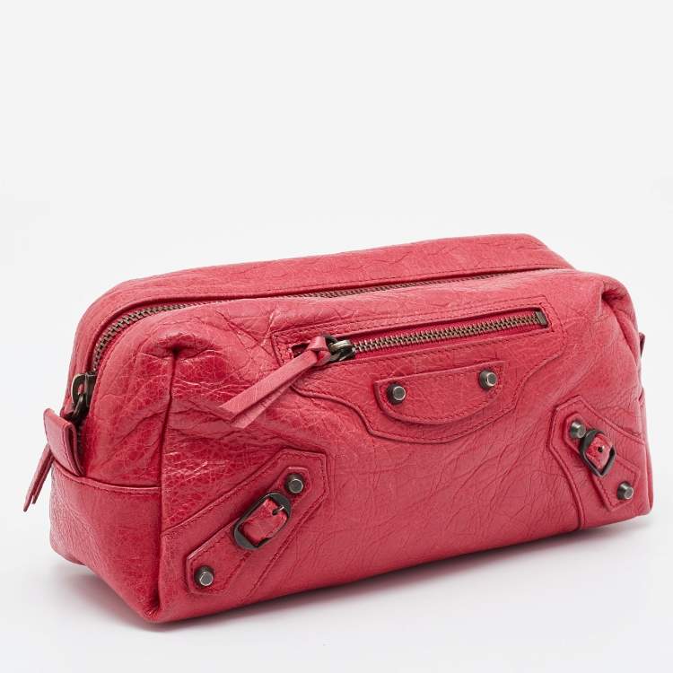 Pre Owned Balenciaga Pink Leather Cosmetic Pouch