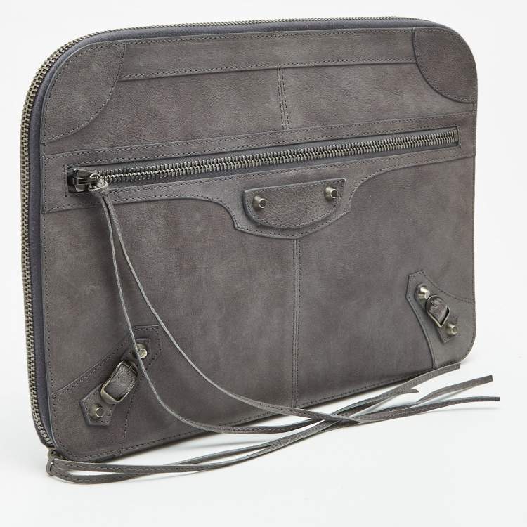 Pre Owned Balenciaga Ardoise Leather Arena Hardware Laptop Case