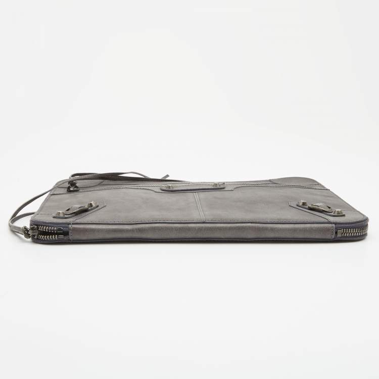 Pre Owned Balenciaga Ardoise Leather Arena Hardware Laptop Case