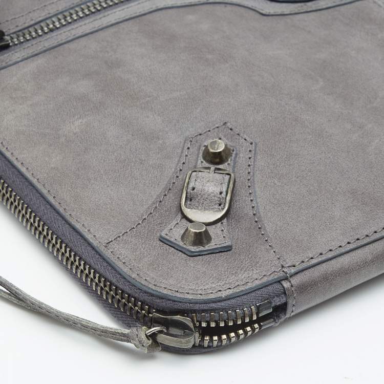 Pre Owned Balenciaga Ardoise Leather Arena Hardware Laptop Case