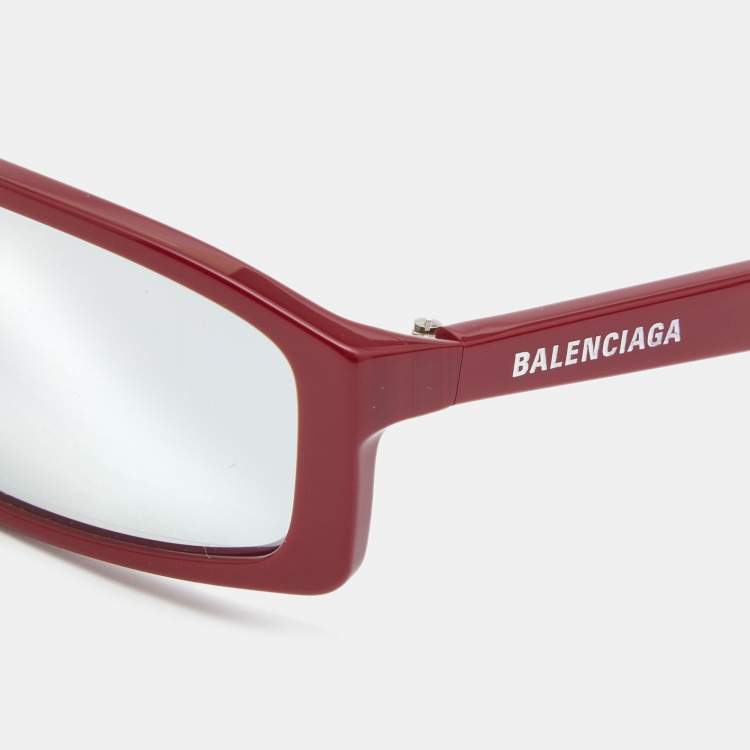 Pre Owned Balenciaga Red Mirror Rectangular Sunglasses