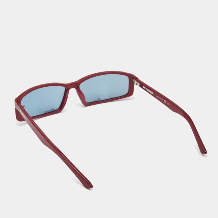 Pre Owned Balenciaga Red Mirror Rectangular Sunglasses