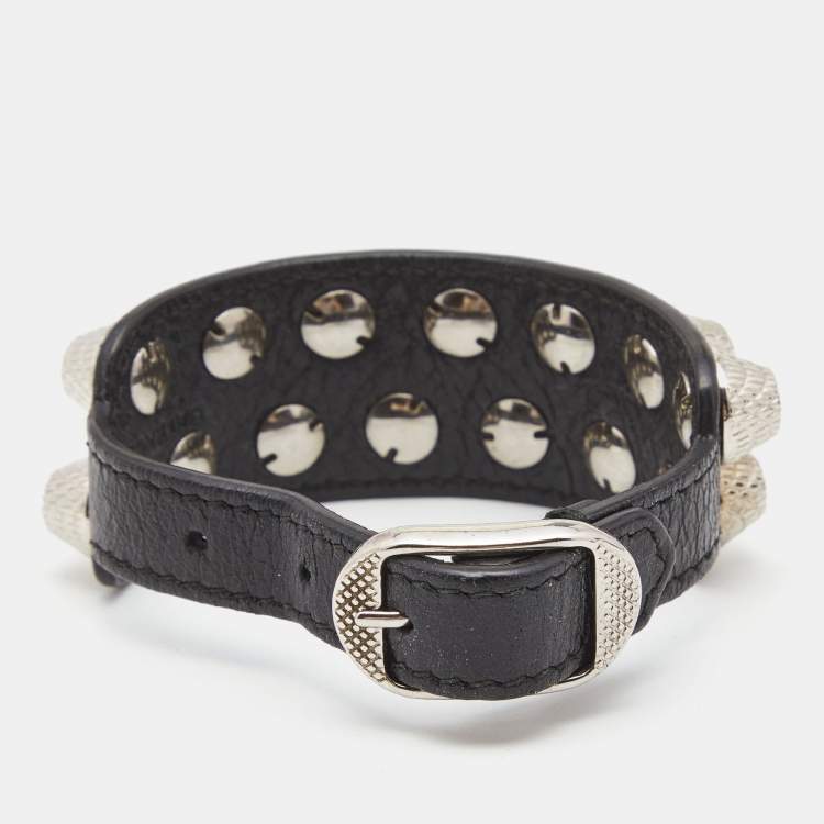 Pre Owned Balenciaga Black Arena Giant All Stud Two Row Wrap Bracelet