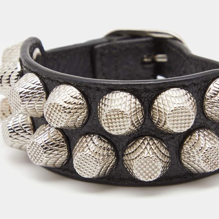 Pre Owned Balenciaga Black Arena Giant All Stud Two Row Wrap Bracelet