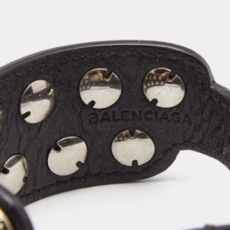 Pre Owned Balenciaga Black Arena Giant All Stud Two Row Wrap Bracelet