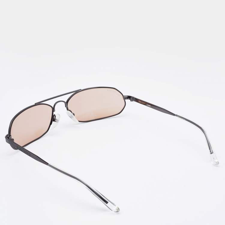 Pre Owned Balenciaga Gunmetal Tone/Brown BB0010S Oval Sunglasses