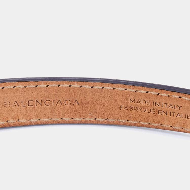 Pre Owned Balenciaga Navy Blue Leather Silver Tone Triple Tour Bracelet