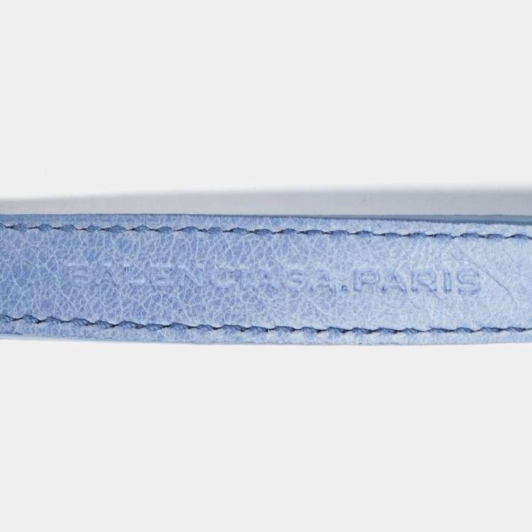 Pre Owned Balenciaga Arena Blue Leather Silver Tone Wrap Bracelet