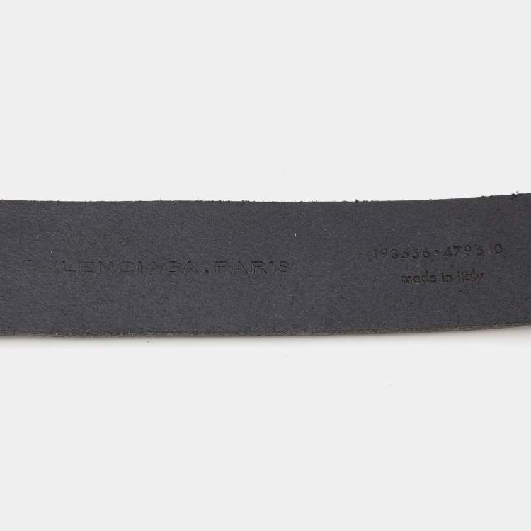Pre Owned Balenciaga Black Leather Buckle Waist Belt 70CM