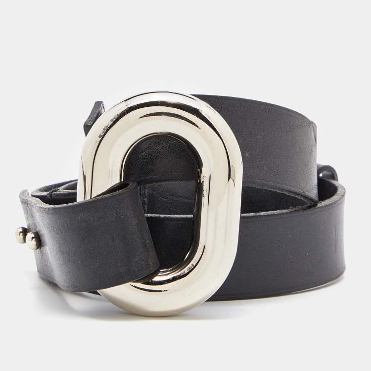 Pre Owned Balenciaga Black Leather Buckle Waist Belt 70CM