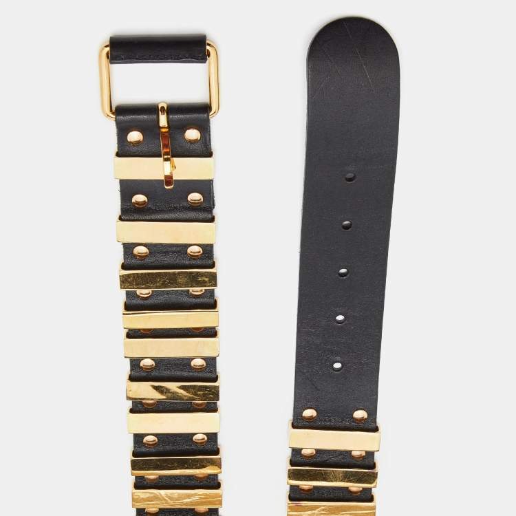 Pre Owned Balenciaga Black Leather Embellished Waist Belt 