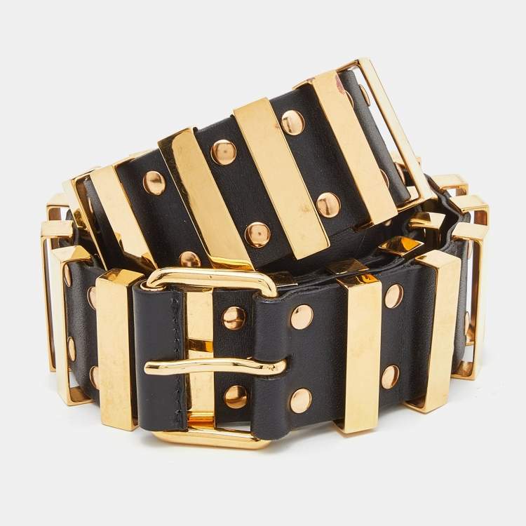 Pre Owned Balenciaga Black Leather Embellished Waist Belt 