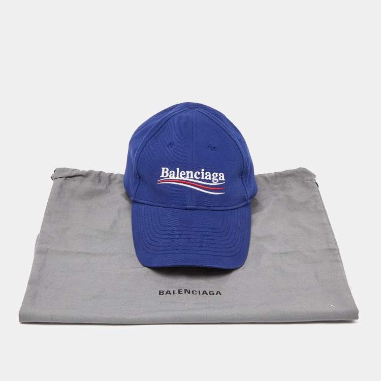 Pre Owned Balenciaga Blue Logo Embroidered Cotton Baseball Cap M