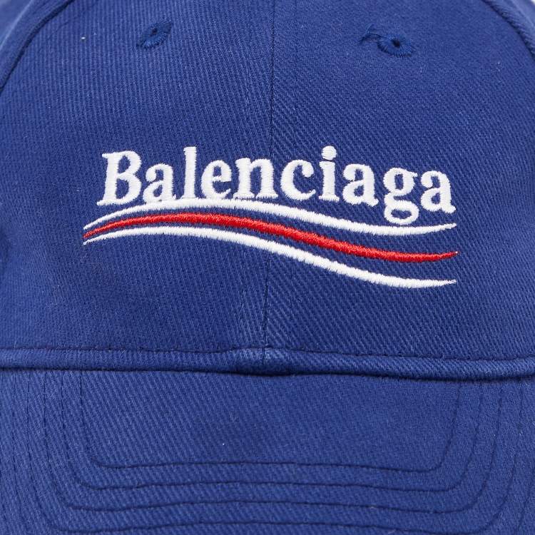 Pre Owned Balenciaga Blue Logo Embroidered Cotton Baseball Cap M