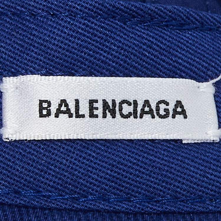 Pre Owned Balenciaga Blue Logo Embroidered Cotton Baseball Cap M