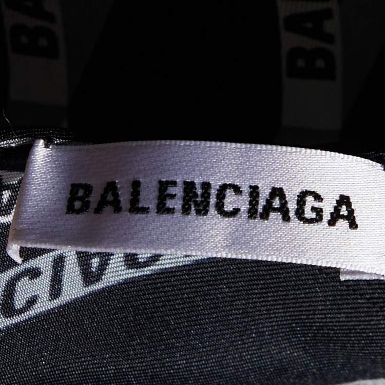 Pre Owned Balenciaga Black Zig Zag Logo Printed Silk Scarf