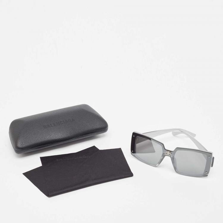 Pre Owned Balenciaga Silver/Black Mirrored  BB0081S Squared Sunglasses