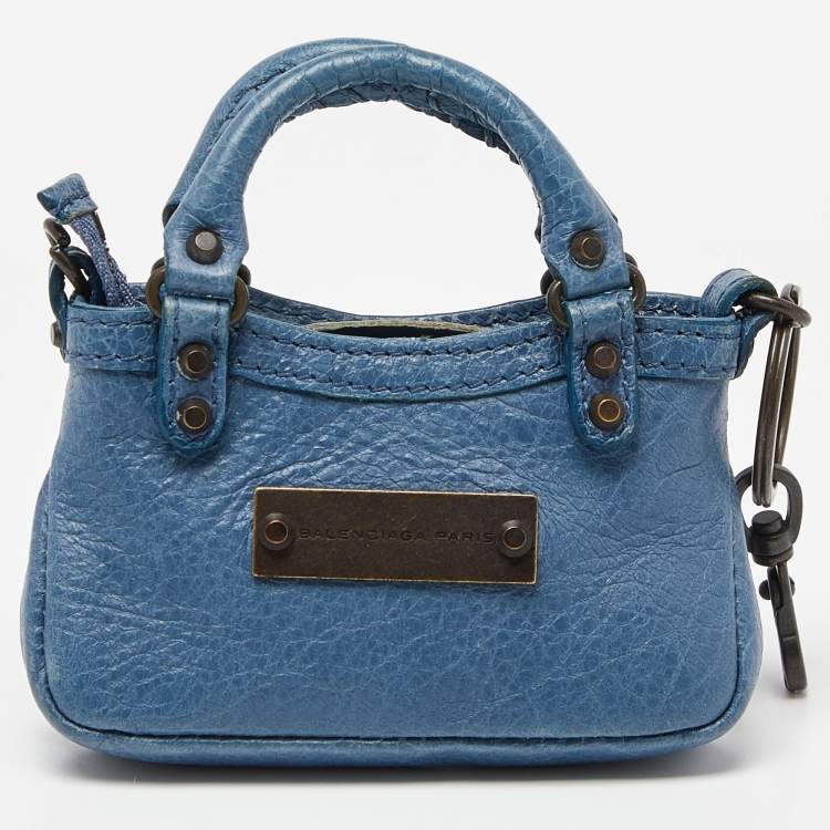Pre Owned Balenciaga Blue Leather City Bag Charm