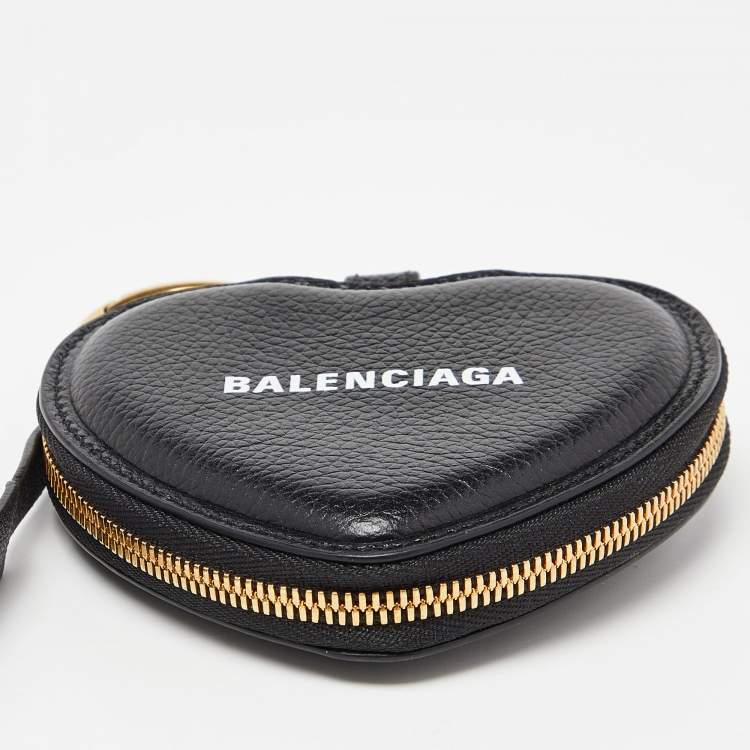 Pre Owned Balenciaga Black Leather Heart Key Ring Bag Charm