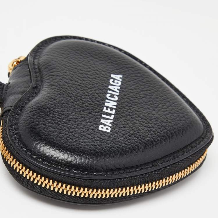 Pre Owned Balenciaga Black Leather Heart Key Ring Bag Charm