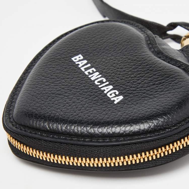 Pre Owned Balenciaga Black Leather Heart Key Ring Bag Charm