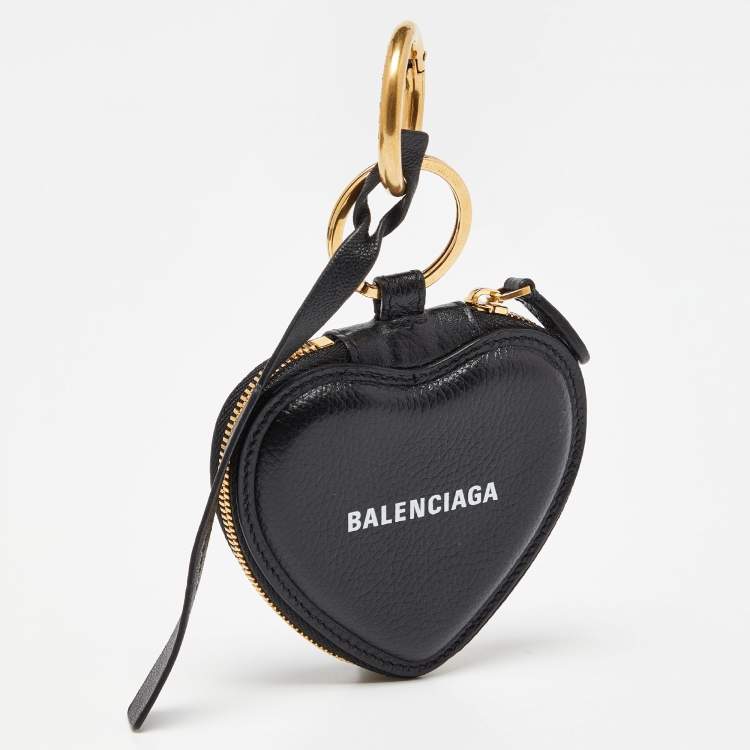Pre Owned Balenciaga Black Leather Heart Key Ring Bag Charm