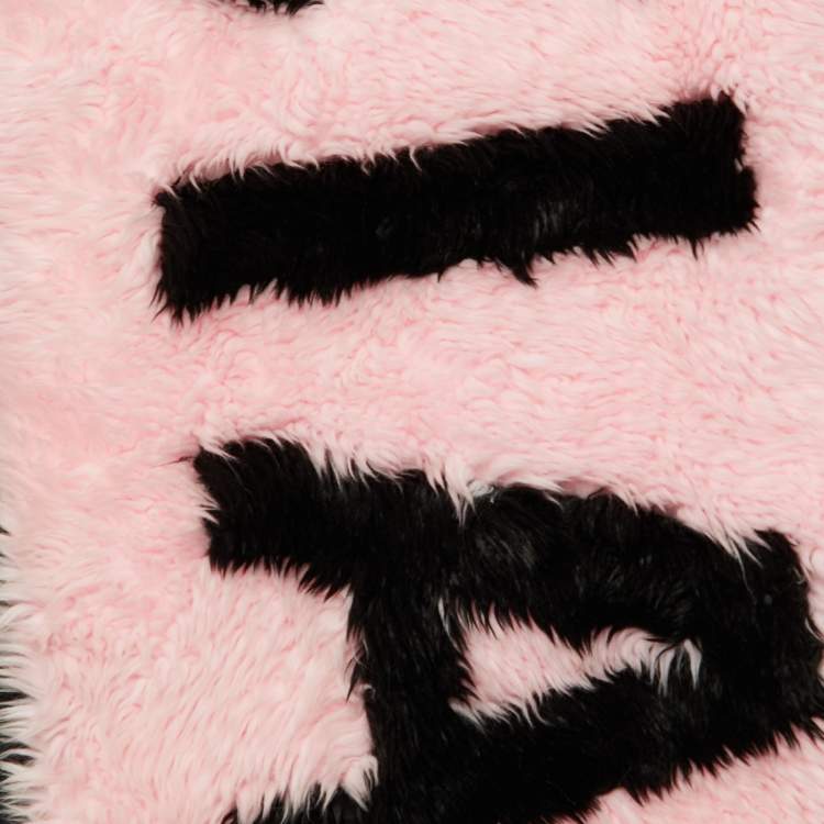 Pre Owned Balenciaga Pink Logo Printed Faux Fur & Quilted Detail Stole