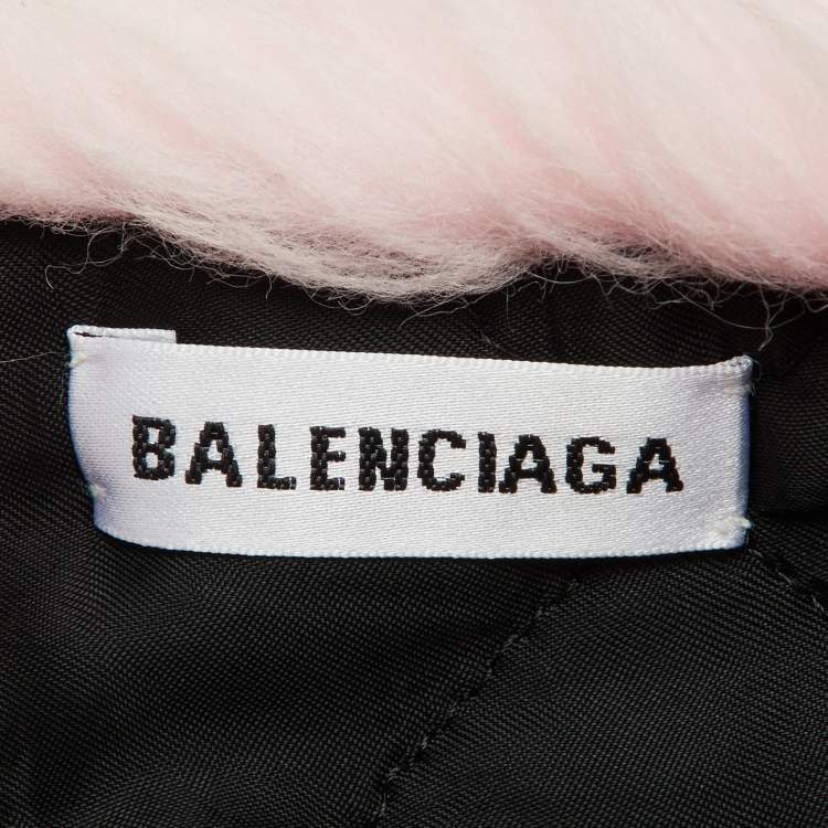 Pre Owned Balenciaga Pink Logo Printed Faux Fur & Quilted Detail Stole