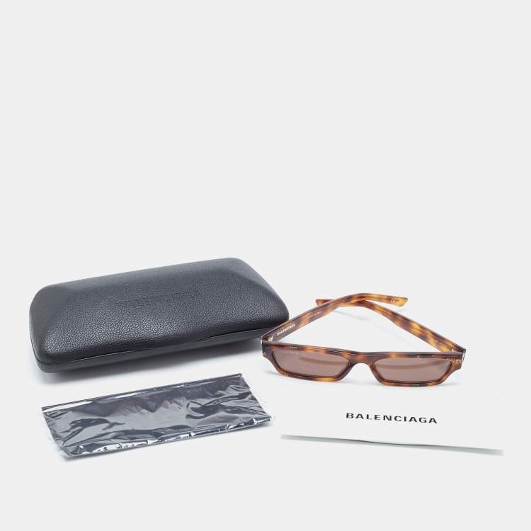Pre Owned Balenciaga Brown Tortoise BB0075S Rectangle Sunglasses