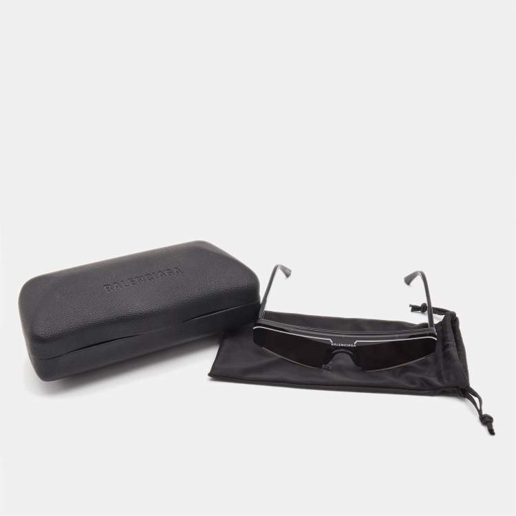 Pre Owned Balenciaga Black/White BB0003S Ski Reflection Shield Sunglasses