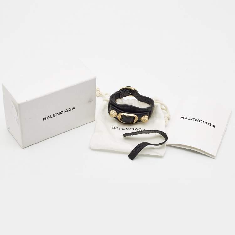 Pre Owned Balenciaga Arena Giant Leather Gold Tone Bracelet