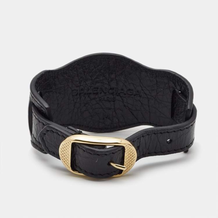 Pre Owned Balenciaga Arena Giant Leather Gold Tone Bracelet