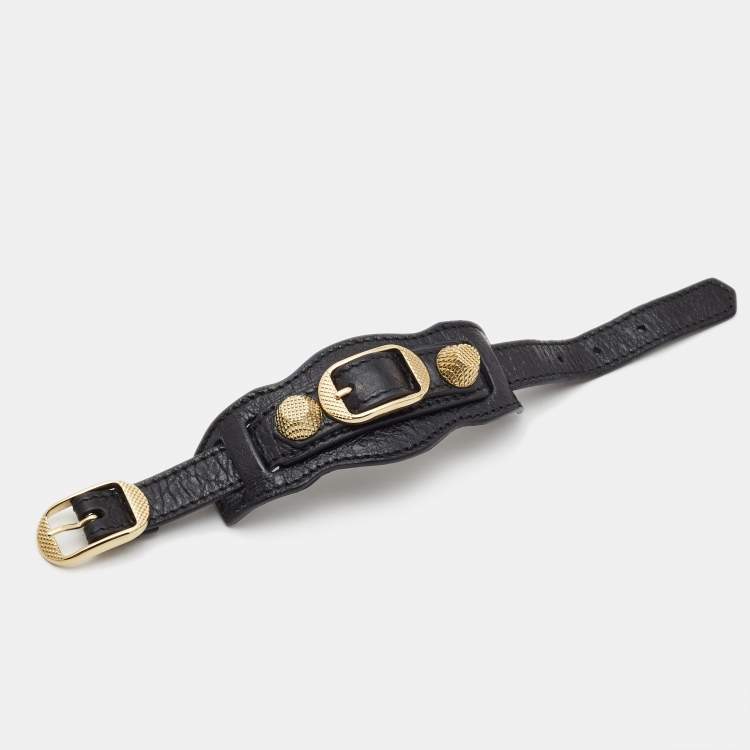 Pre Owned Balenciaga Arena Giant Leather Gold Tone Bracelet