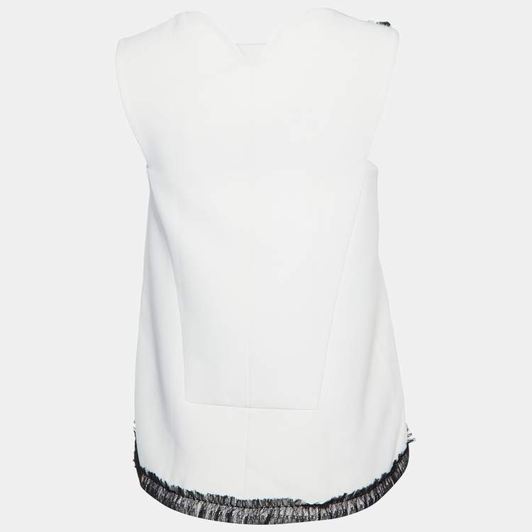 Pre Owned Balenciaga Off-White Crepe Contrast Lace Trim Top S
