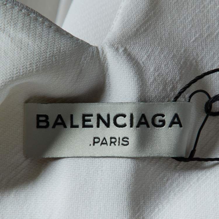 Pre Owned Balenciaga Off-White Crepe Contrast Lace Trim Top S