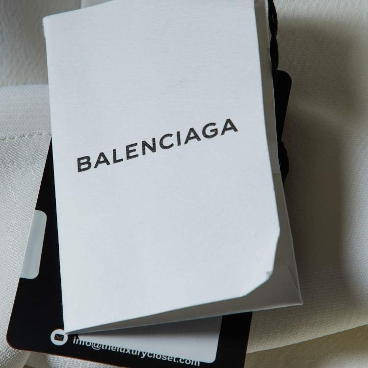 Pre Owned Balenciaga Off-White Crepe Contrast Lace Trim Top S