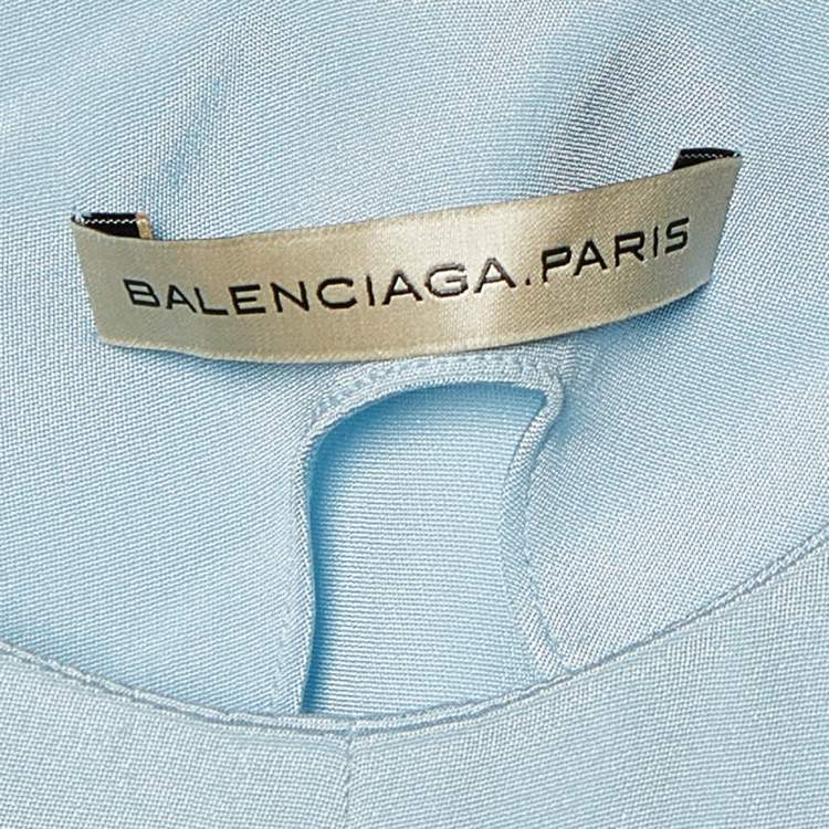 Pre Owned Balenciaga Light Blue Silk Cut-Out Sleeveless Top M