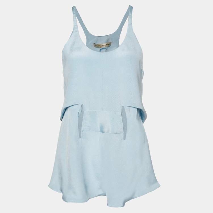 Pre Owned Balenciaga Light Blue Silk Cut-Out Sleeveless Top M